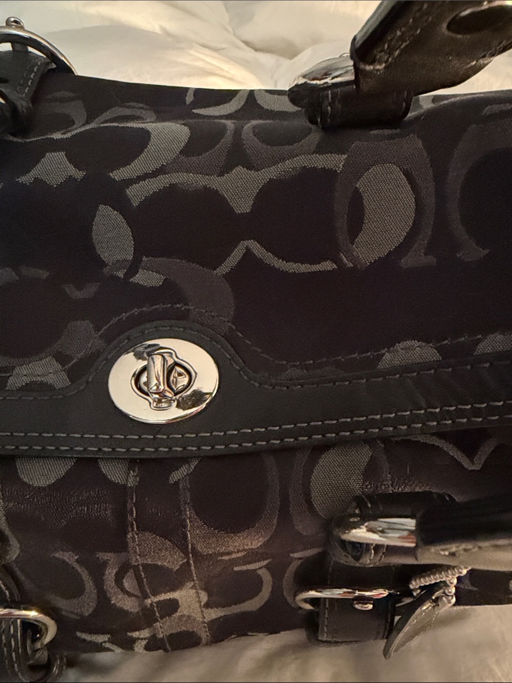 Coach Black Signature Jacquard Shoulder Bag with Braided Handles - Picture 2 of 5